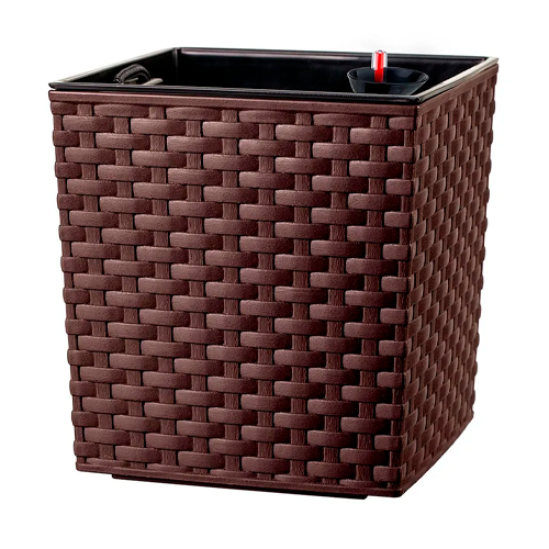 MACETA CUADRADA ESTILO RATÁN 30X30X30 CM C/ SISTEMA DE RIEGO