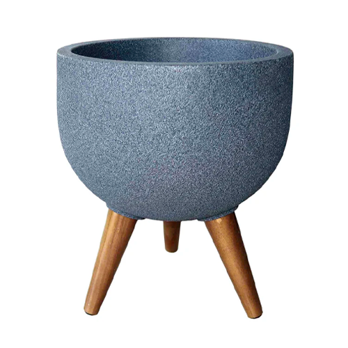 MACETERO RUSTICO REDONDO CON SOPORTE GRAFITO LVRD33C